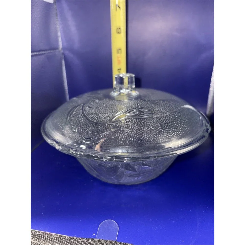Vintage Frosted Iris Clear Glass Lidded Candy Dish - Attributed KIG Indonesia